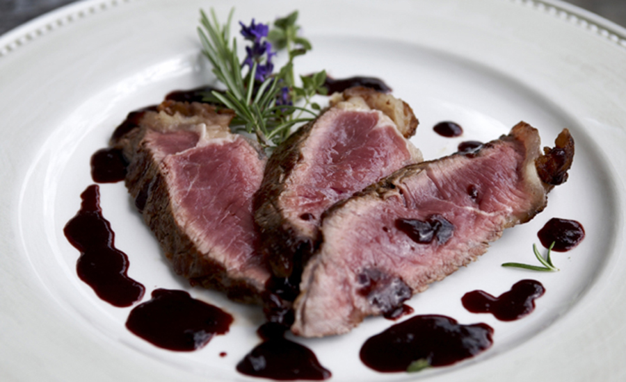 Beef with a plum and red wine sauce